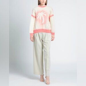 NWT PALM ANGELS Women's Sprayed Palm Fishermans Jumper Off White Pink MEDIUM